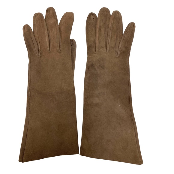 gloves 6.5 brown suede vintage UN-lined Gazella Italy very soft - Picture 3 of 6